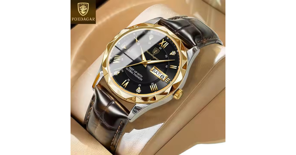 POEDAGAR 615 Luxury Leather Strap Men’s Watch – Waterproof & Elegant