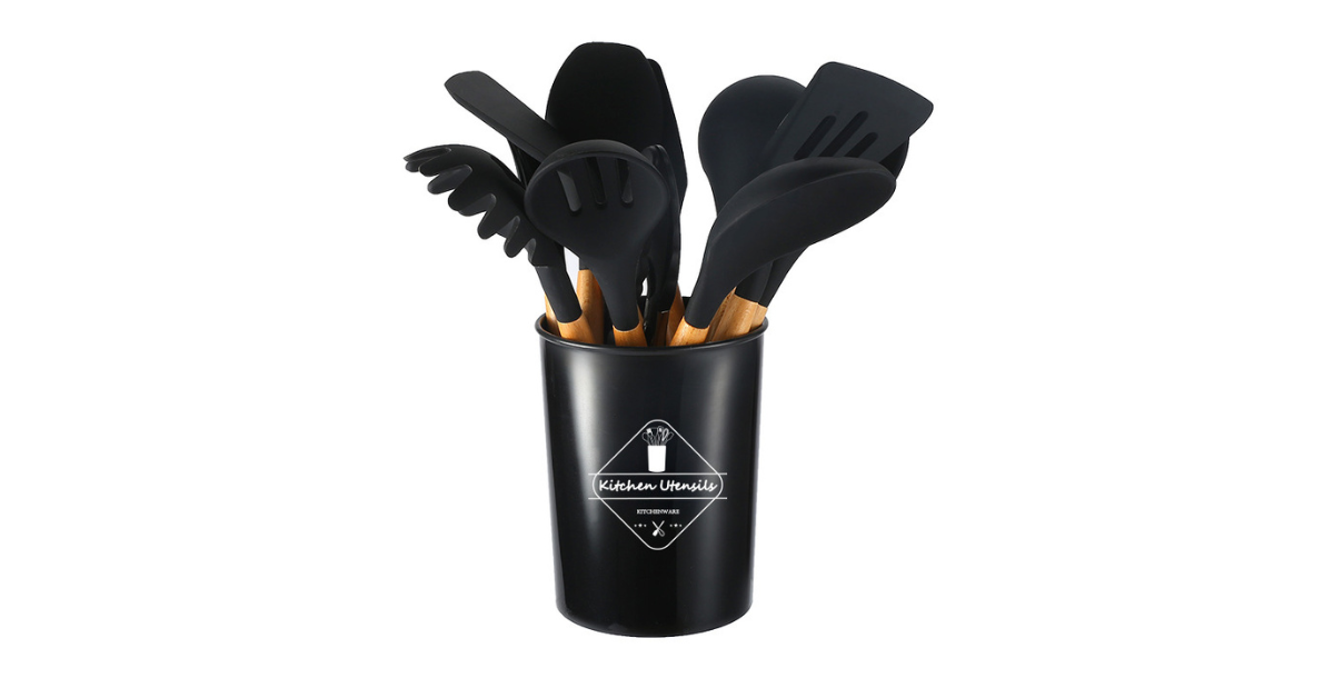 12pcs Nonstick Silicone Wooden Kitchen Utensil Set – Premium Cooking Tools