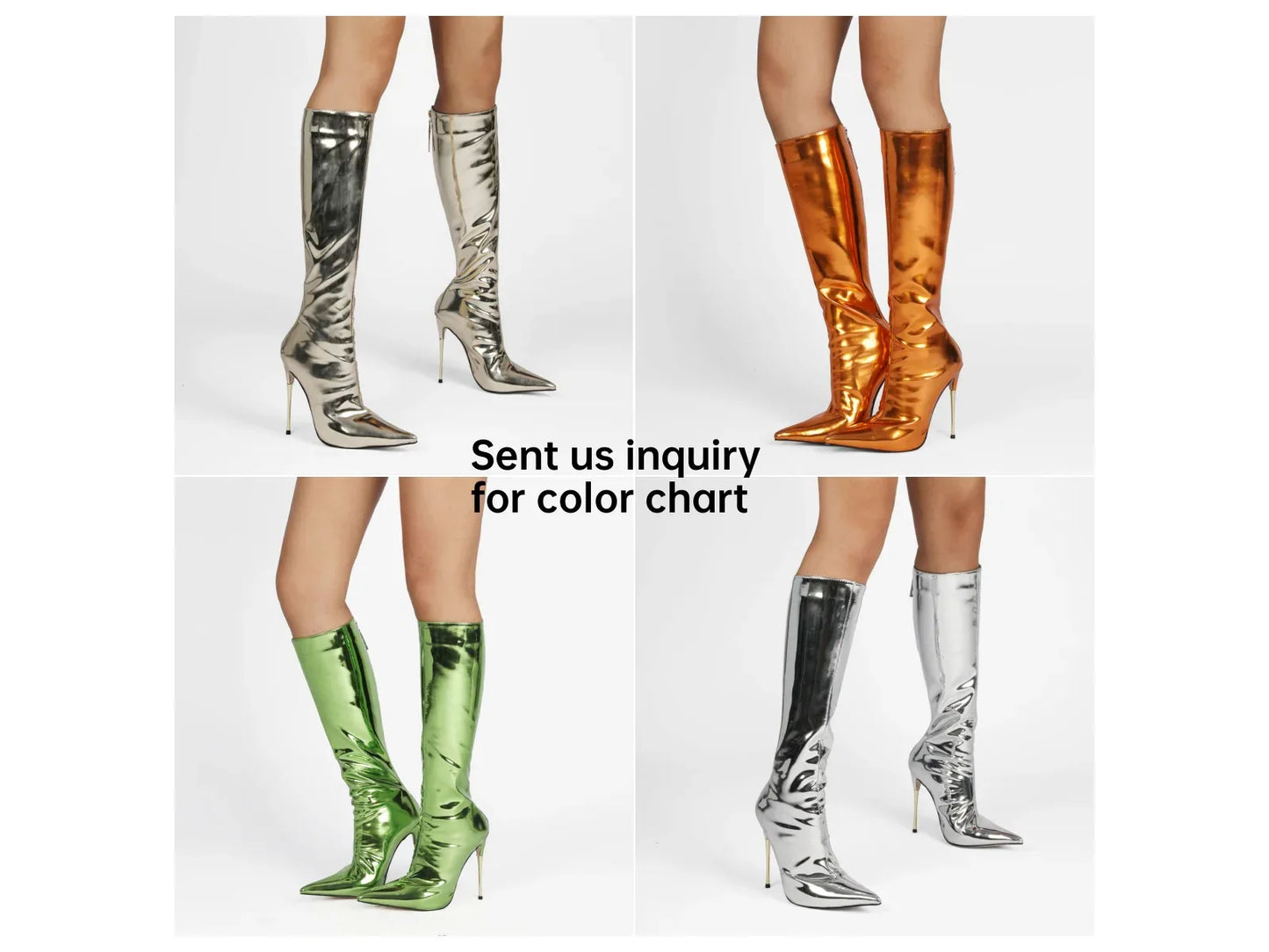 Botas De Mujer Metallic Knee-High Boots - Pointed Toe Stiletto Heels - vitaliqa