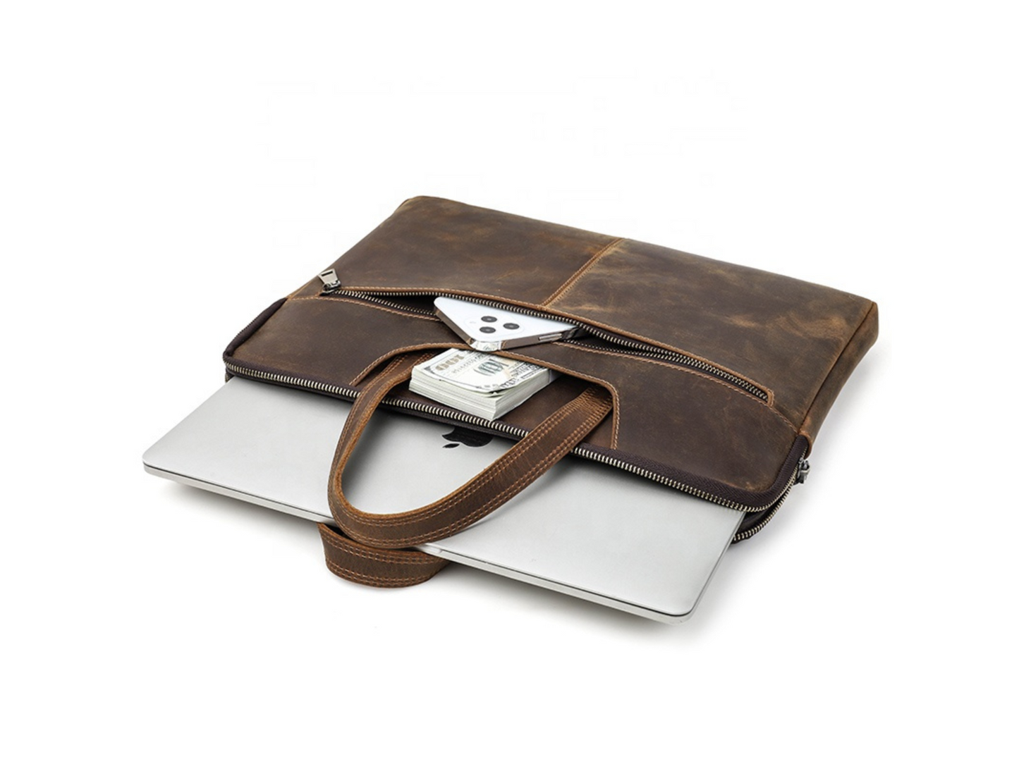 CONTACT’S FAMILY CF3009 — Genuine Leather 15 inch laptop sleeve (Vintage Slim Briefcase)