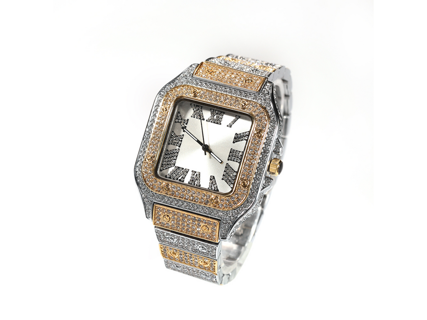 UWIN Two Tone Luxury Watch – Men & Women’s Square Dial Iced Out Style