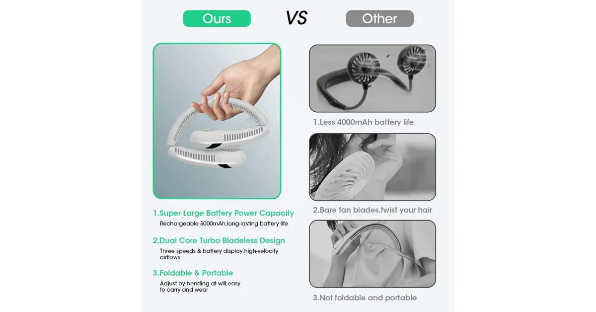 Foldable Rechargeable Bladeless Neck Fan – Hands-Free - vitaliqa