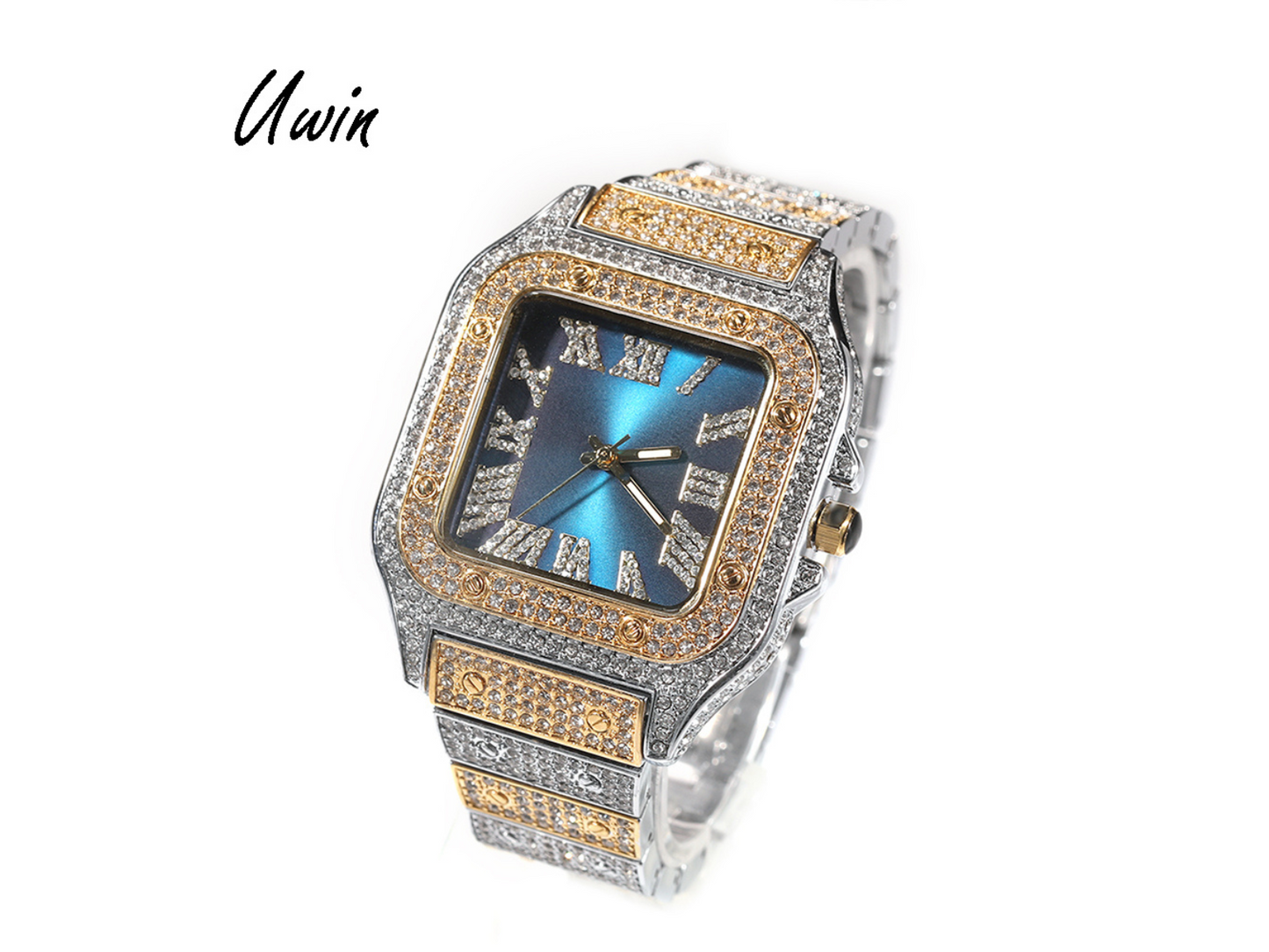 UWIN Two Tone Luxury Watch – Men & Women’s Square Dial Iced Out Style