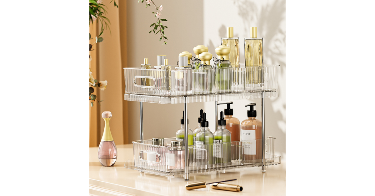 Bathroom PET Transparent Shelf – Stainless Steel Tubes Under Sink Organizer