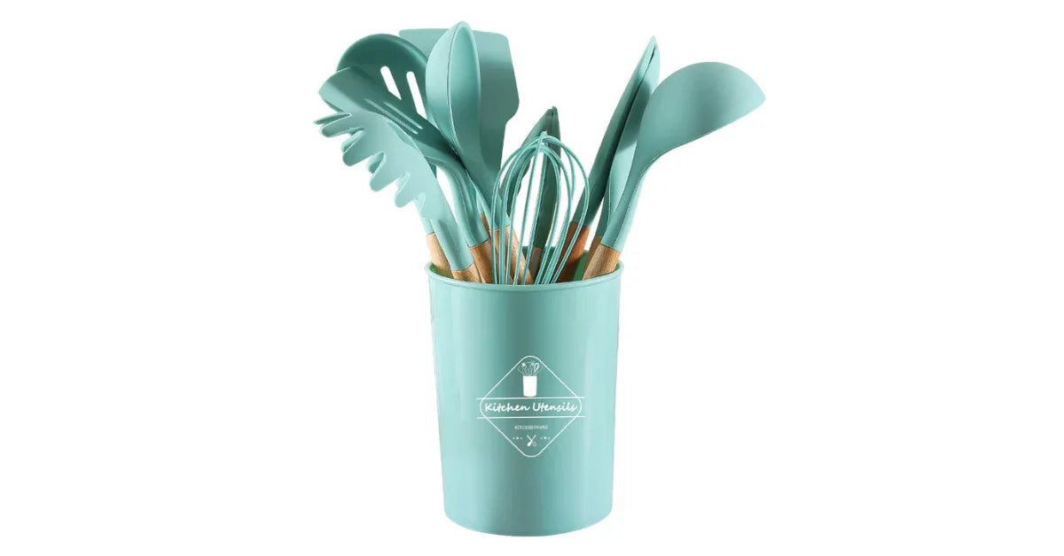 12pcs Nonstick Silicone Wooden Kitchen Utensil Set – Premium Cooking Tools - vitaliqa