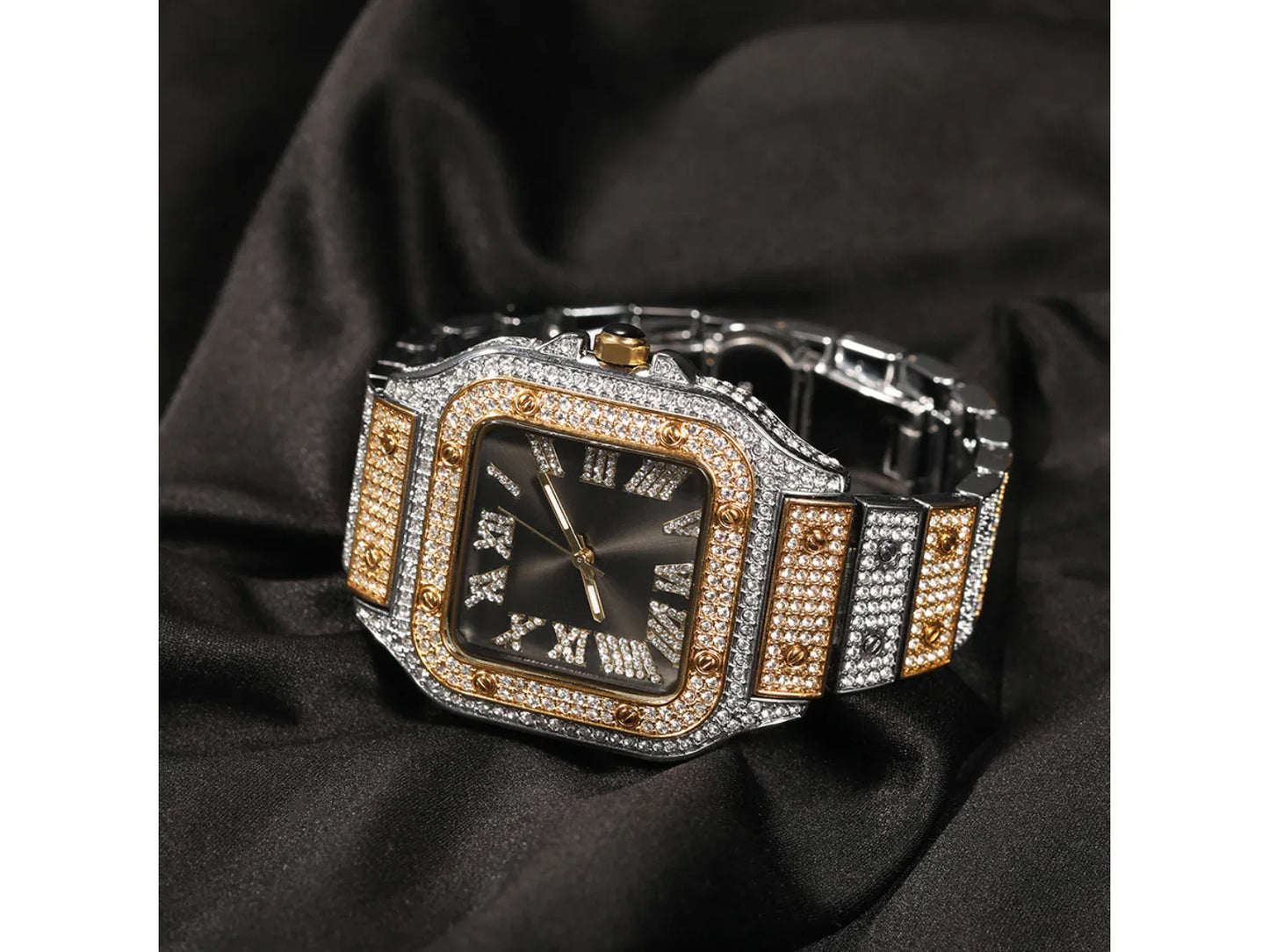 UWIN Two Tone Luxury Watch – Men & Women’s Square Dial Iced Out Style - vitaliqa