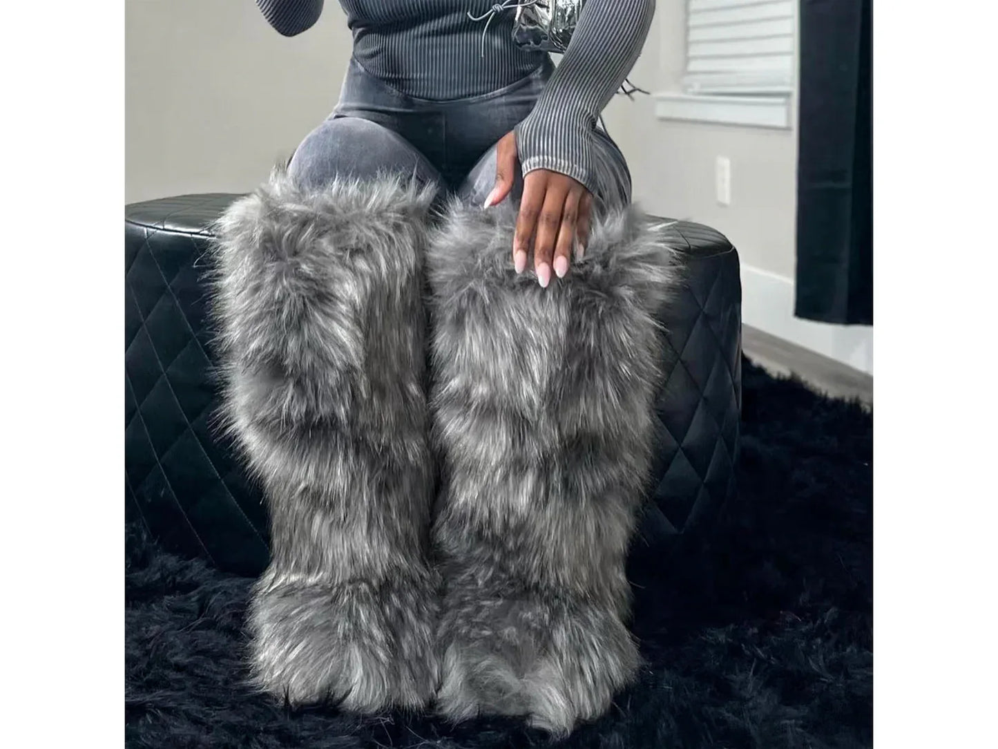 Knee High Fur Boots for Women – Stylish & Warm Faux Fur Winter Boots - vitaliqa