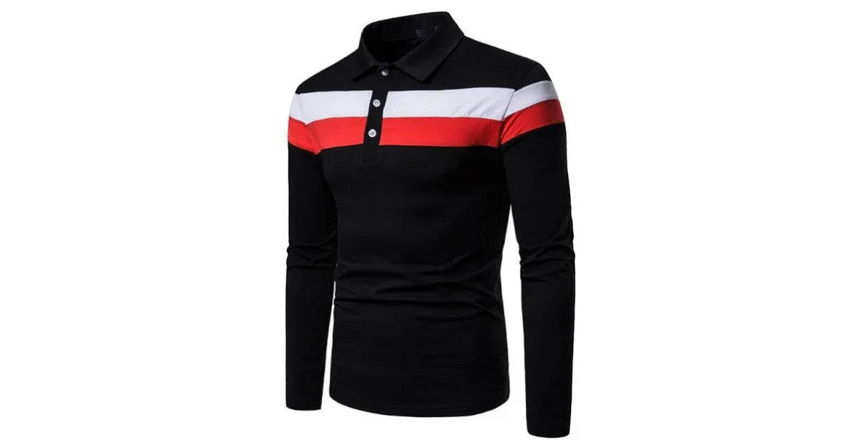 Men’s Slim Fit Polo Shirt – Classic Long Sleeve Patchwork - vitaliqa