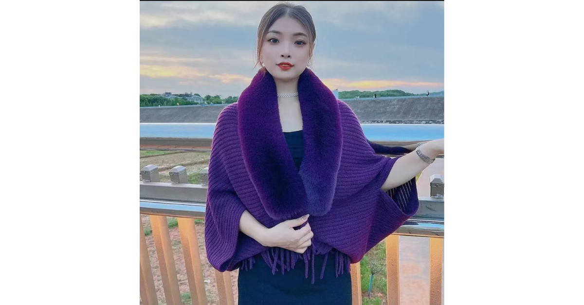 faux fur shawl outfit idea