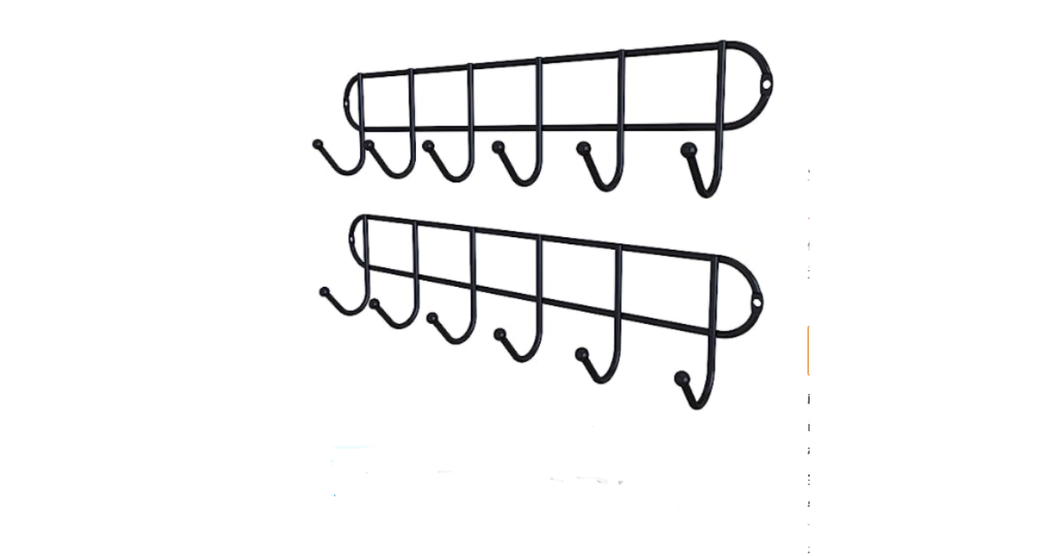 Mugs hanging neatly on wall-mounted holder