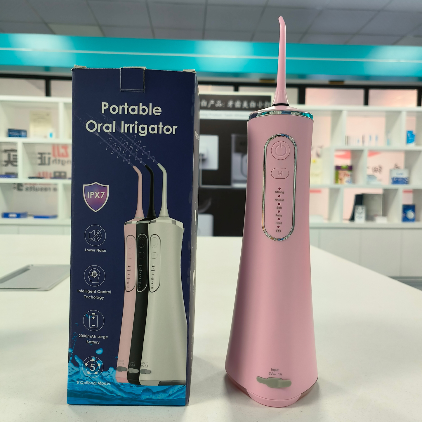Portable Oral Irrigator with multiple pressure levels for comfortable everyday dental care.