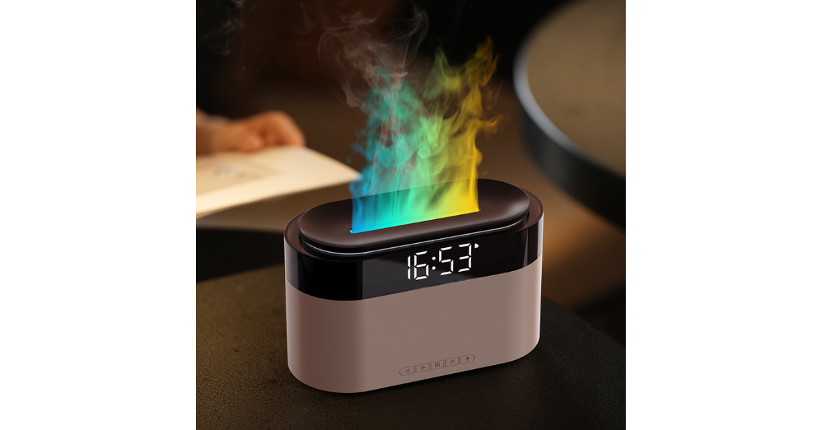Bedroom humidifier with colorful flame lighting