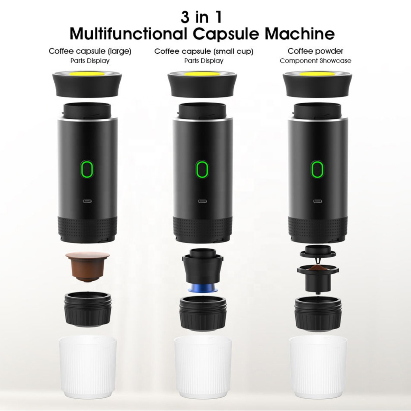 Portable espresso maker beside coffee beans