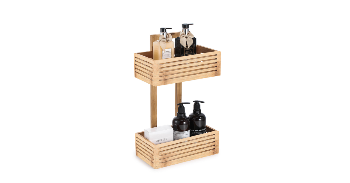 Detachable bamboo wall-mounted shelf with toiletries