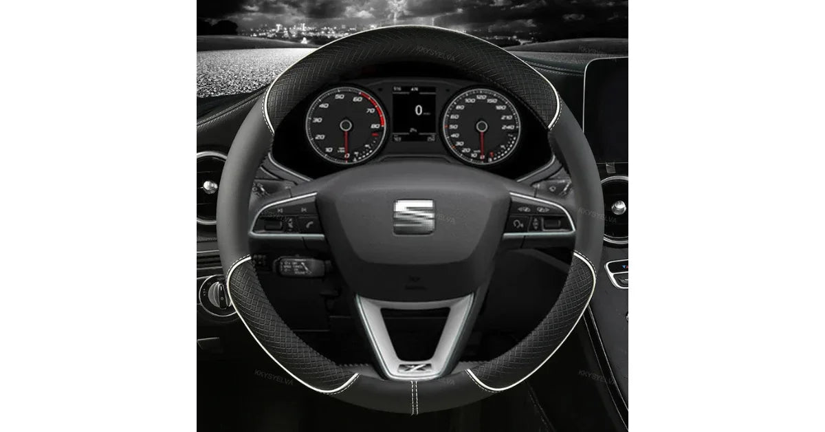 Leather Steering Wheel Cover 38cm – Anti-Slip, Soft Grip, Heated Option - vitaliqa