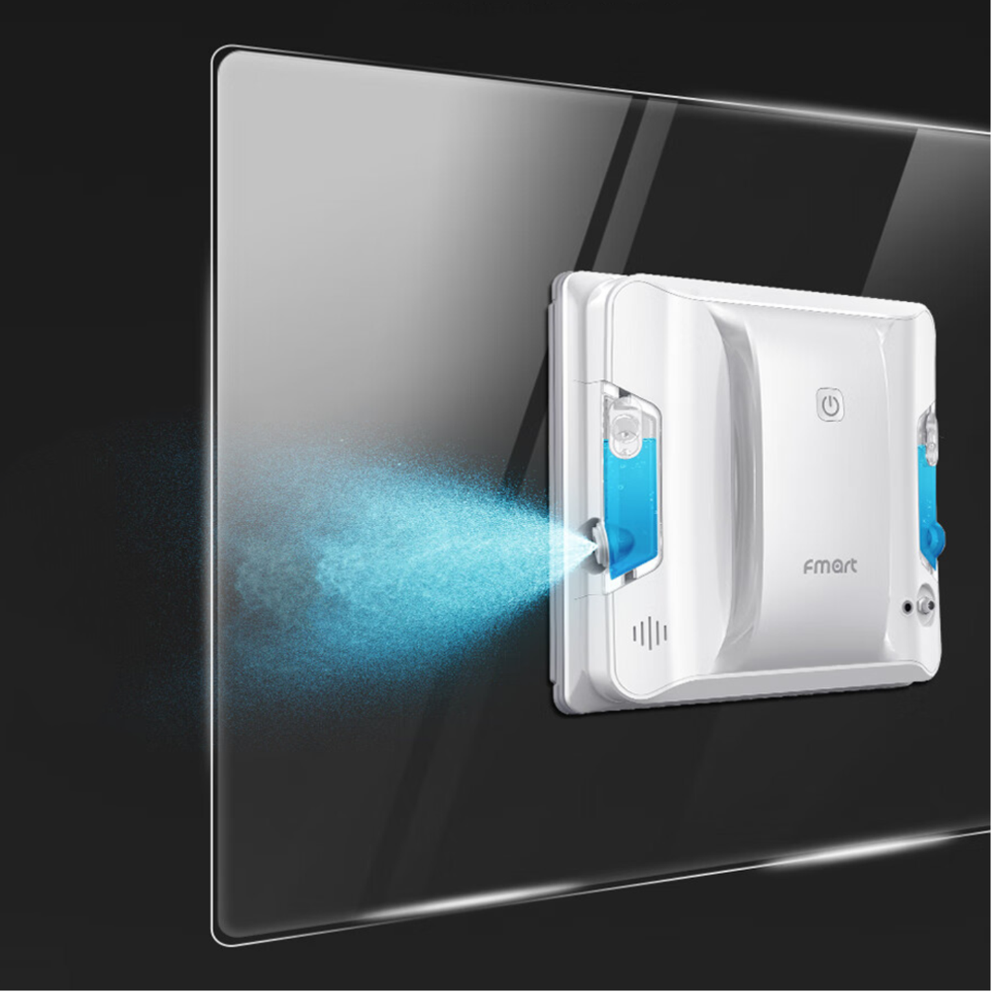 Intelligent robotic window washer cleaning a modern apartment glass door