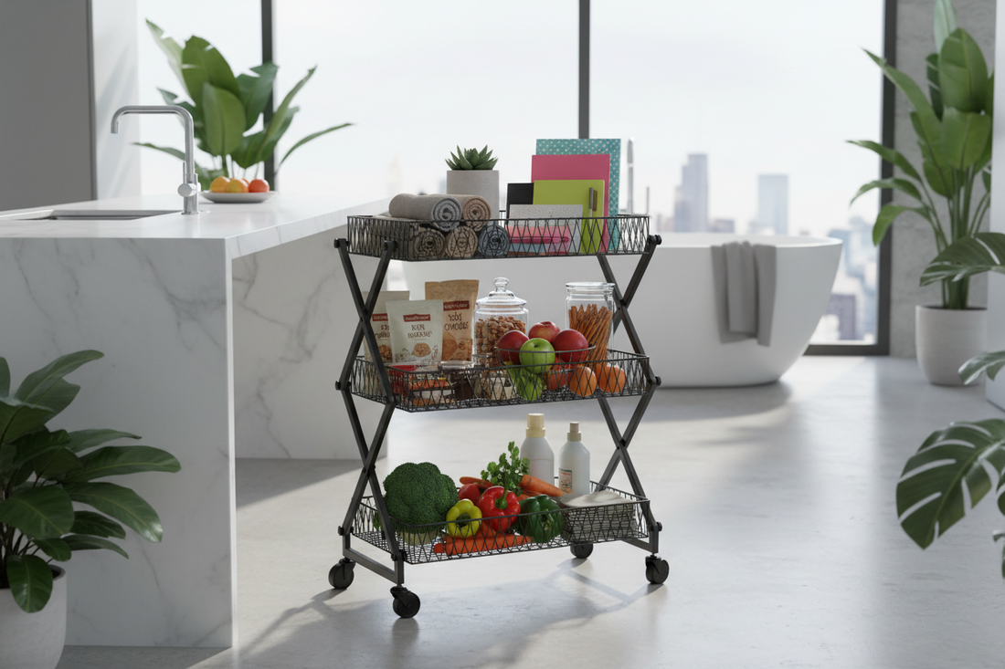 Compact 3-tier kitchen cart with wheels