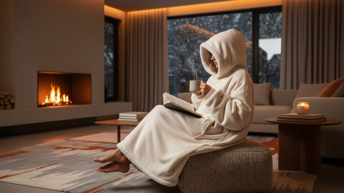 Warm blanket hoodie for reading and relaxing