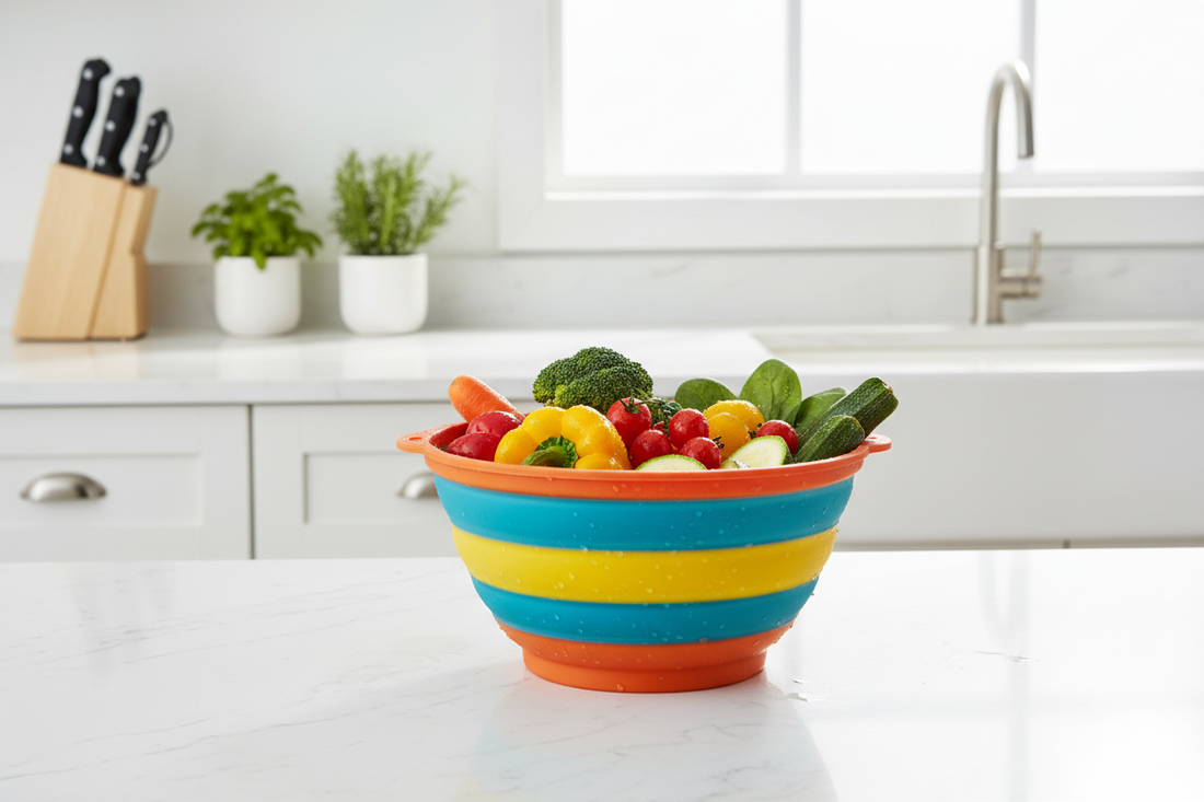 Foldable Strainer & Collapsible Colander – Space-Saving Silicone Kitchen Tool - vitaliqa