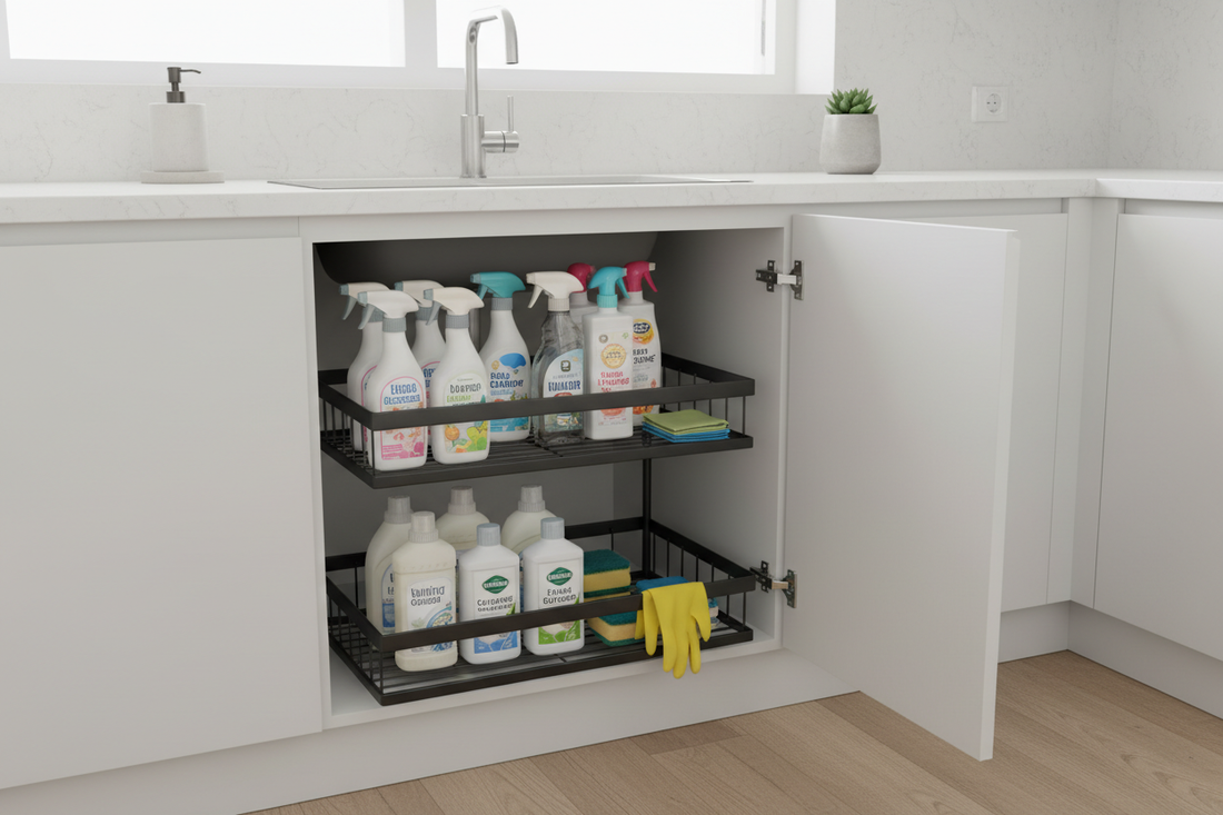 space-saving pull-out cabinet organizer