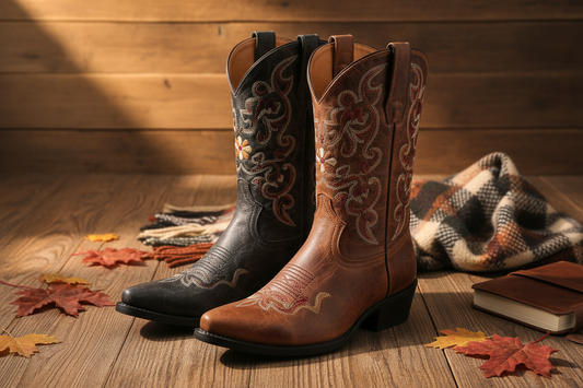 Cowboy Boots for Men | Black & Brown PU Leather Western Footwear