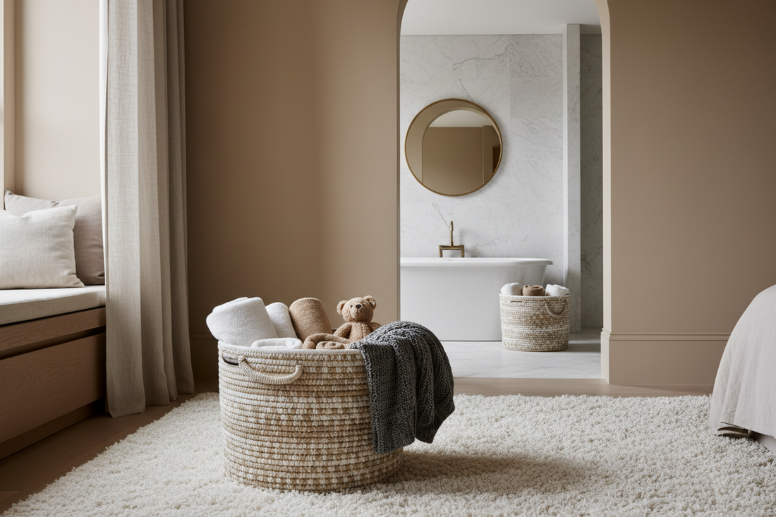 Collapsible laundry basket for cozy bedroom corner organization