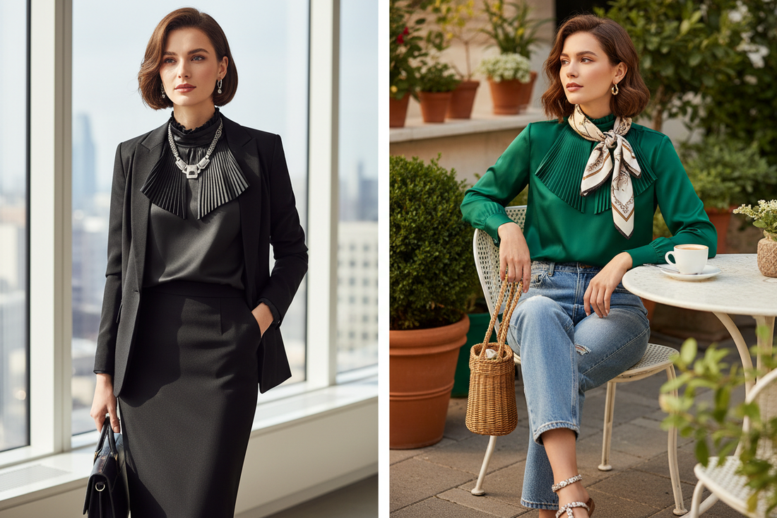 Elegant Satin Top for Women – Pleated Lace Pullover Blouse for Spring & Autumn - vitaliqa