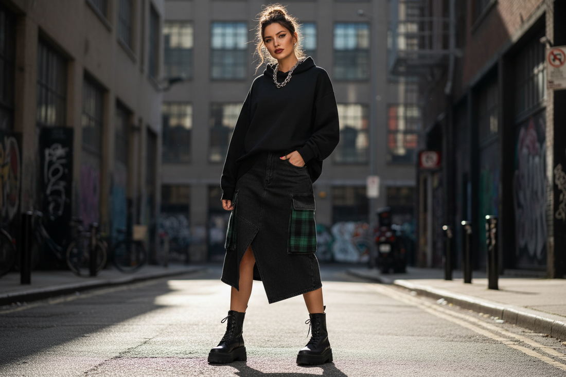 modern patchwork denim skirt fashion