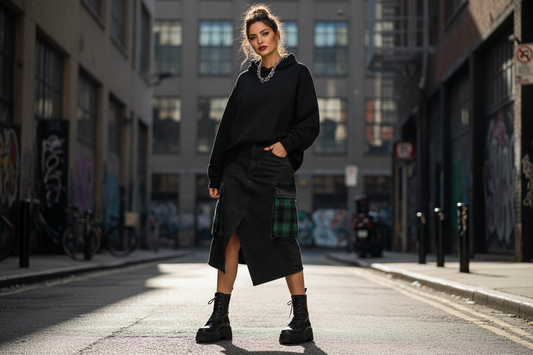 modern patchwork denim skirt fashion