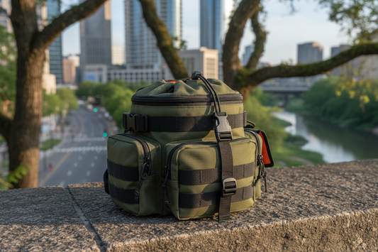 Urban lifestyle image with pouch on bike