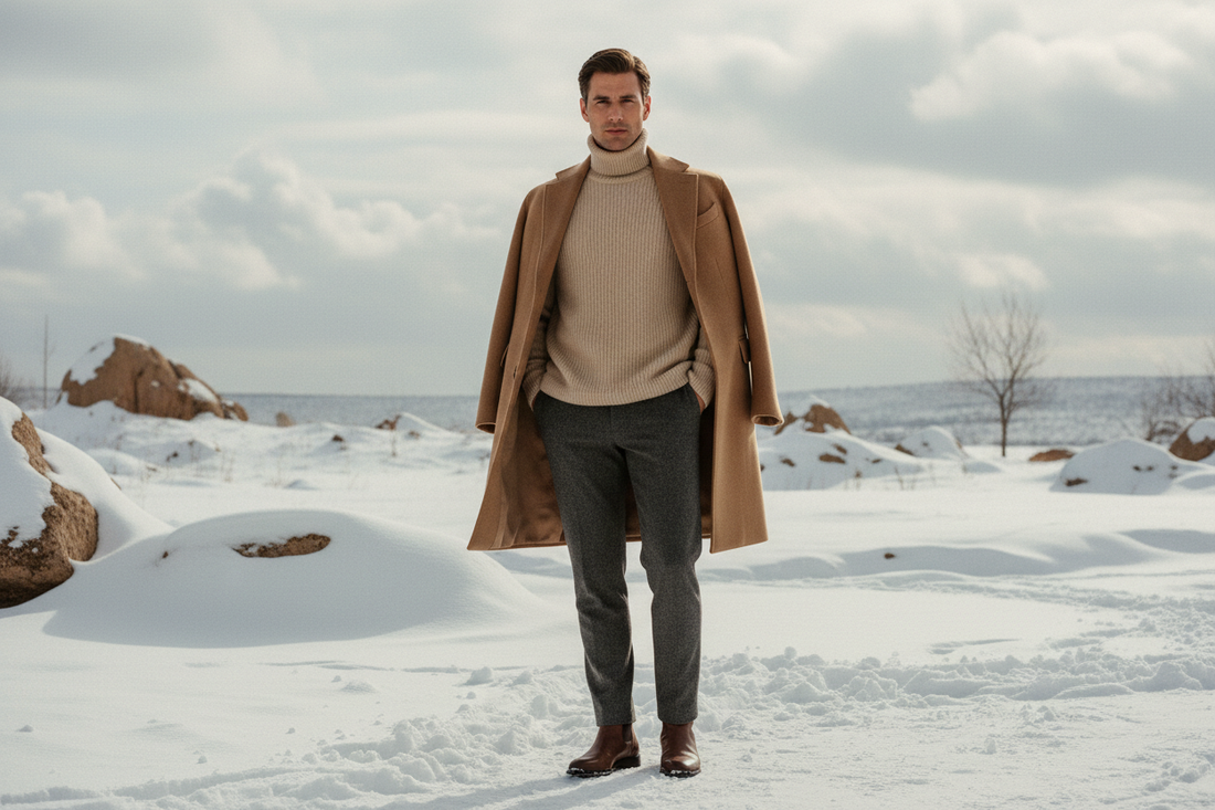 100% Cashmere Men’s Turtleneck Pullover – Beige Luxury Knit 2025 - vitaliqa