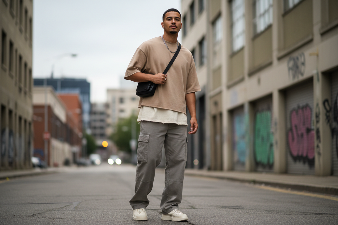 black oversized tee men
