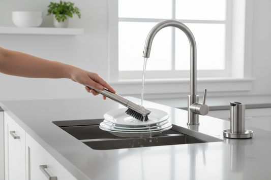 dish brush cleaning grease from pan