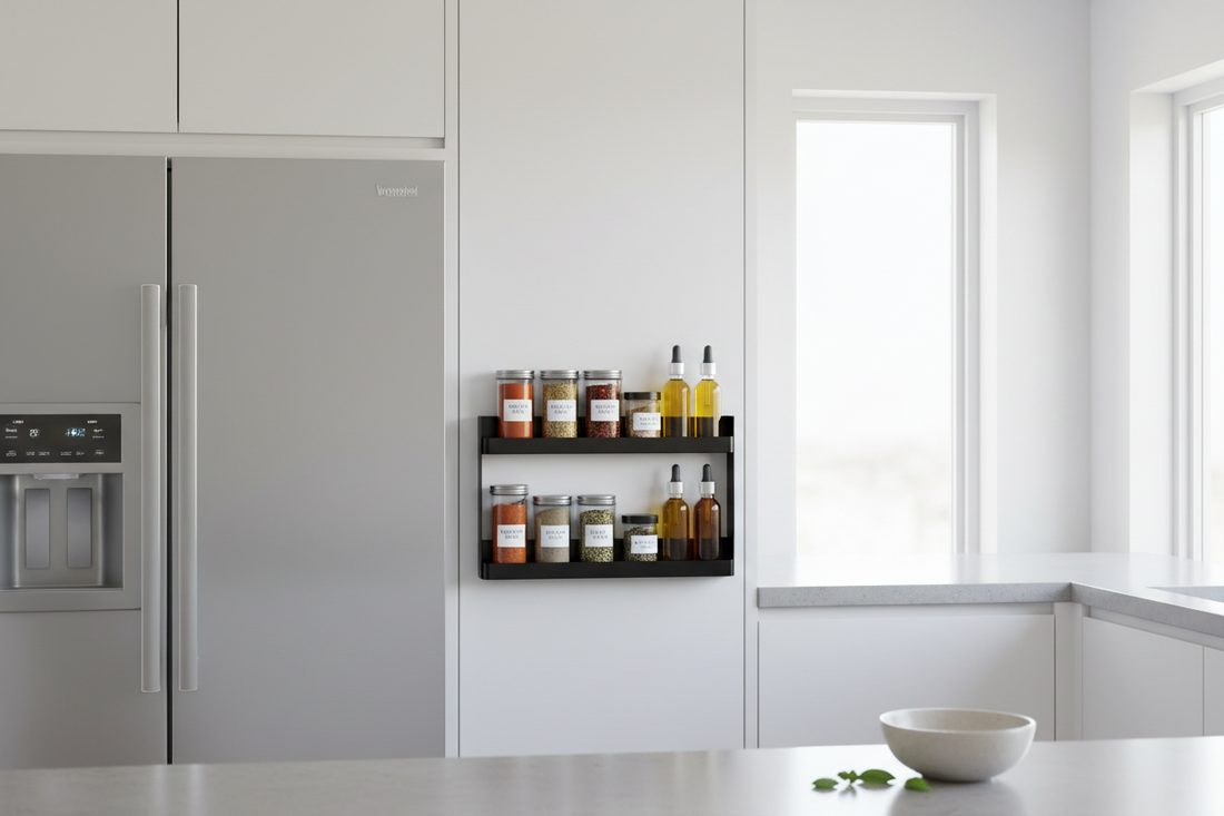 refrigerator side storage magnetic shelf organizer