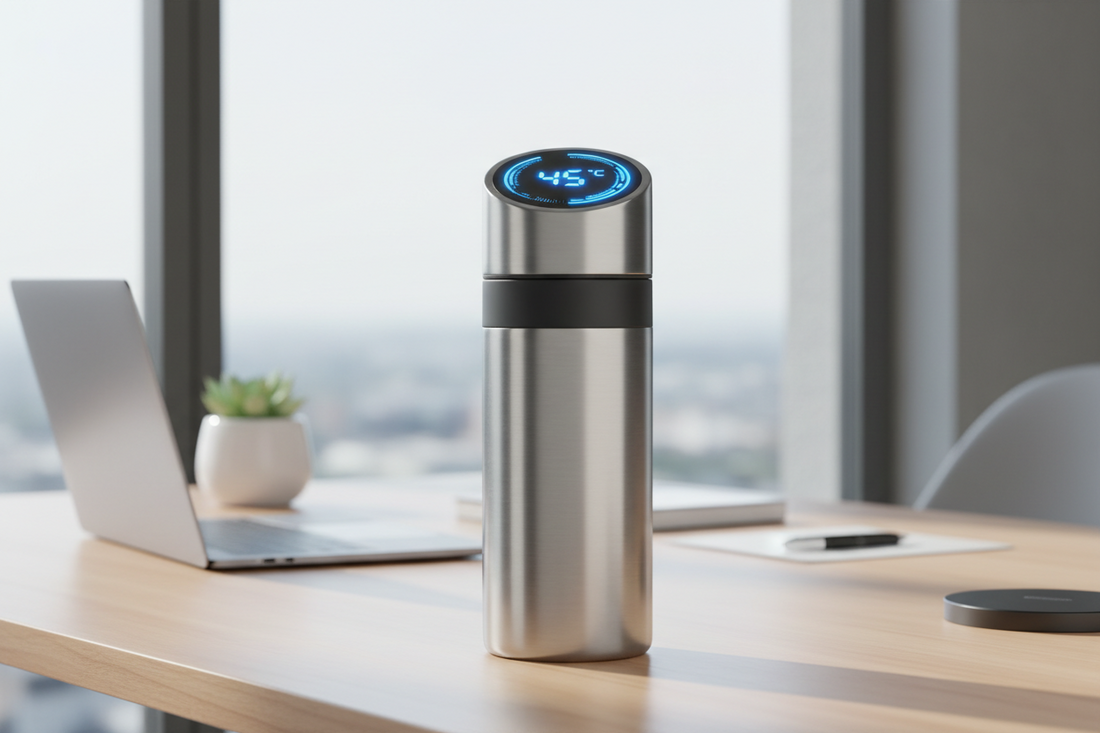 reusable smart bottle with temperature control screen