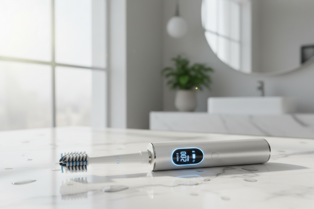 User brushing teeth with electric toothbrush