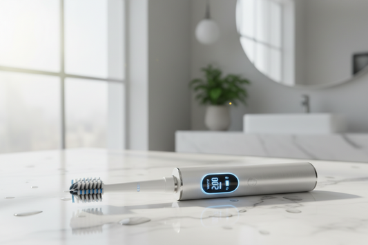 User brushing teeth with electric toothbrush