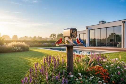 Weatherproof smart bird feeder camera for outdoor patio