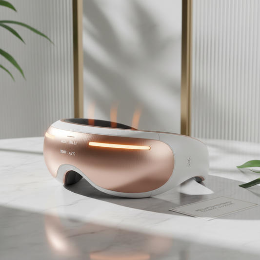 Smart eye massager machine helping improve relaxation after extended computer and smartphone use.