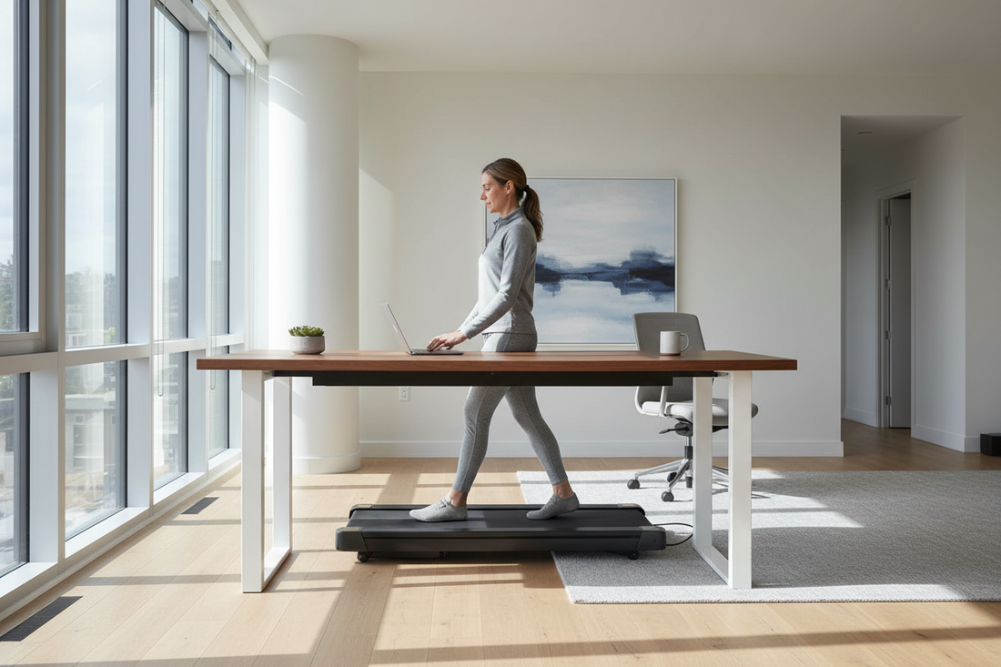 Compact treadmill stored easily under a bed after use.