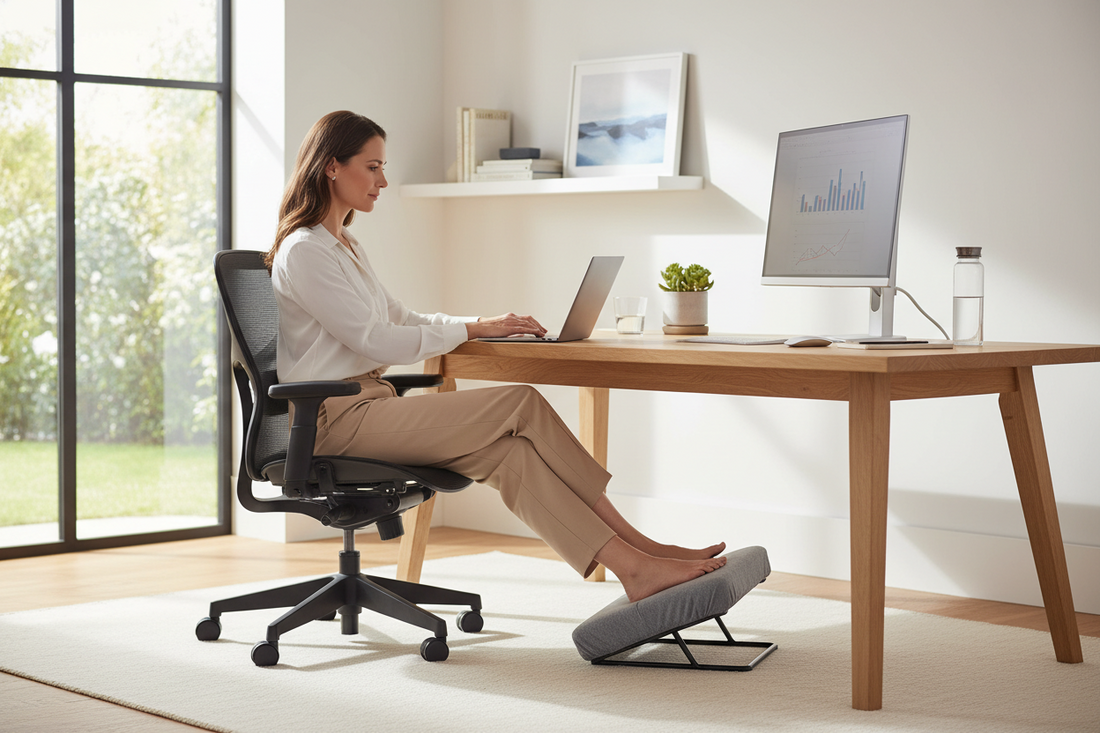 Foot rest for lower back pain relief during desk work