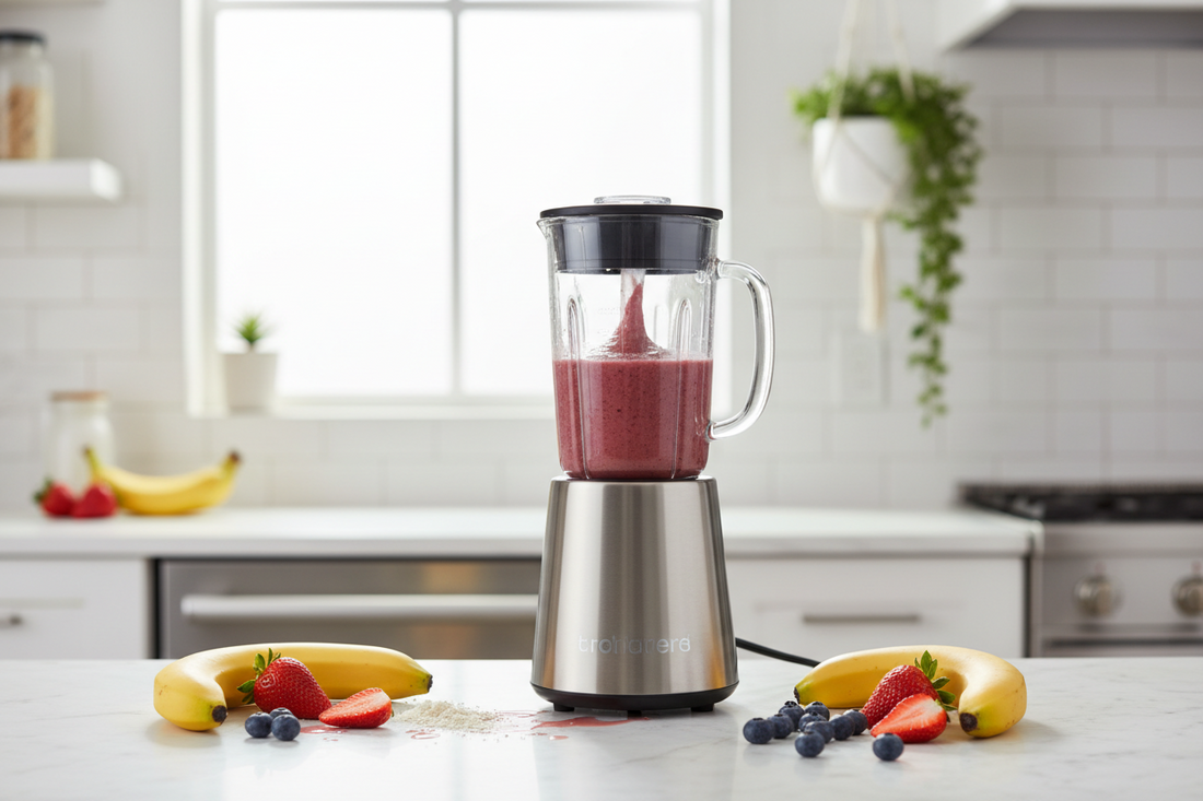 smoothie preparation with fruits blender