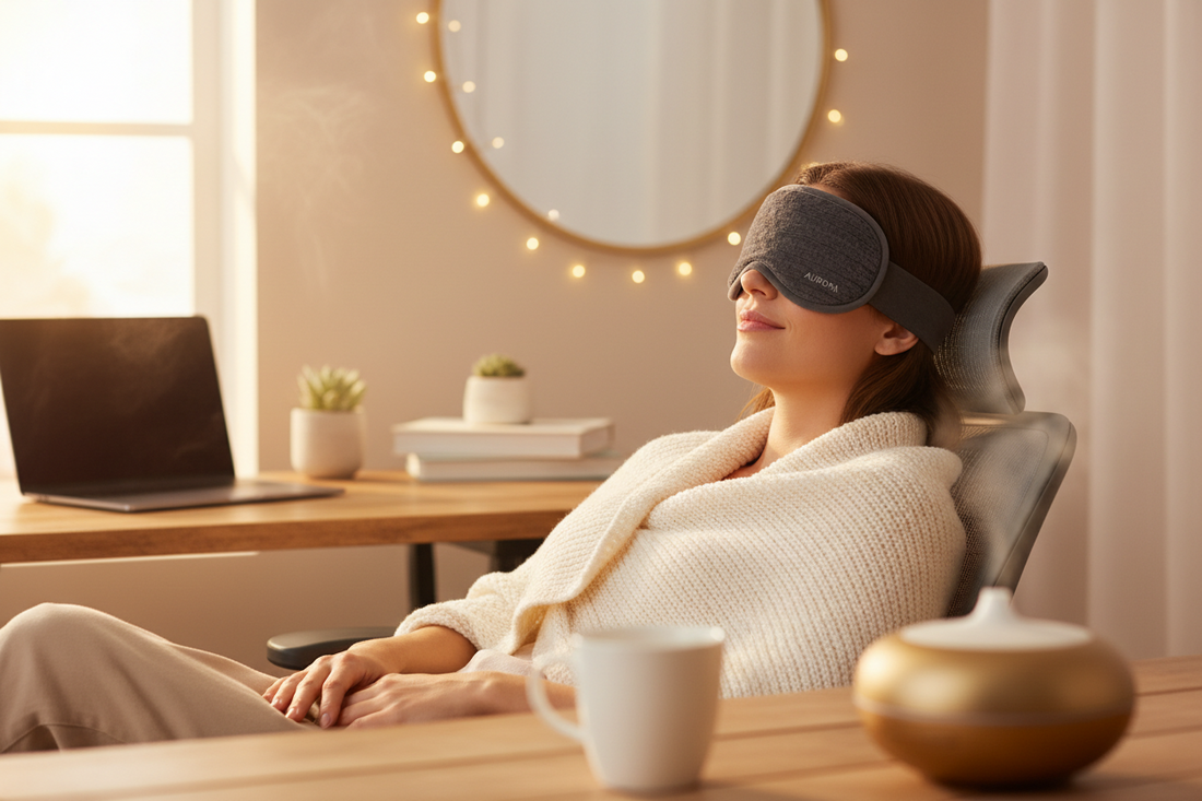 Heated eye mask for computer users working from home