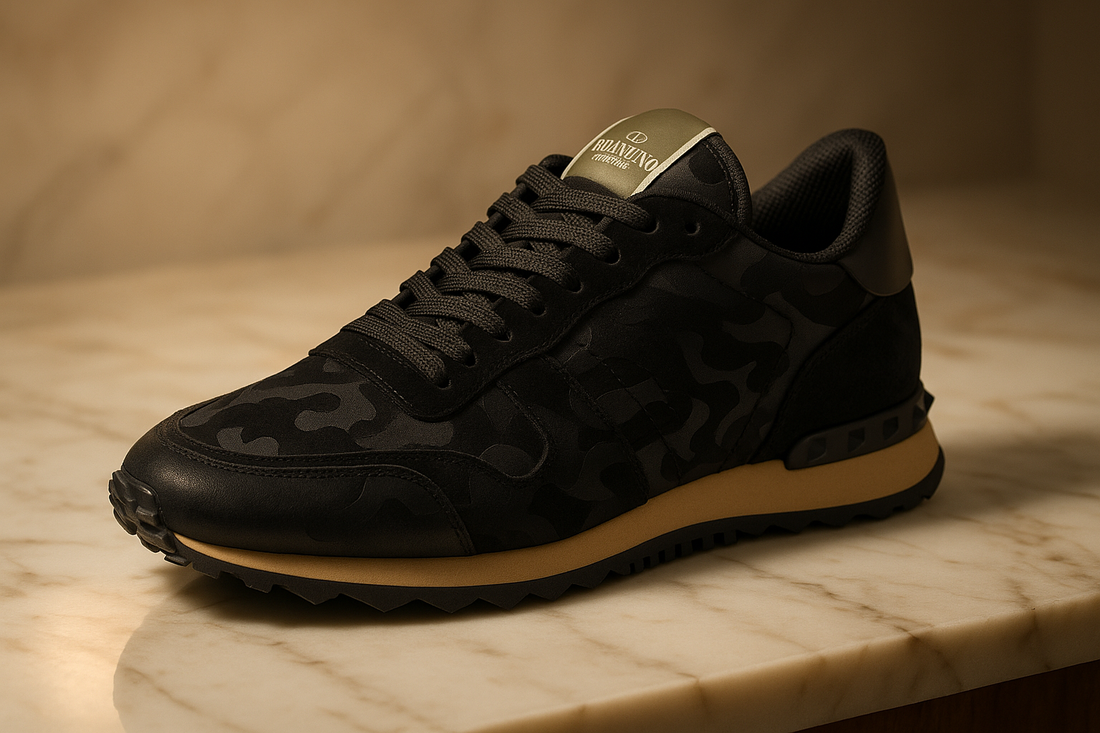 Valentino Shoes Collection: Authentic Rockrunner Black Camouflage for Men & Women