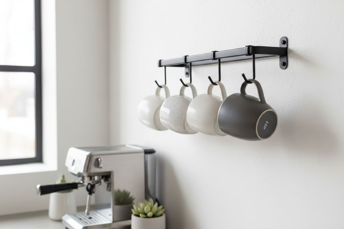 Wall mounted kitchen organizer for mugs
