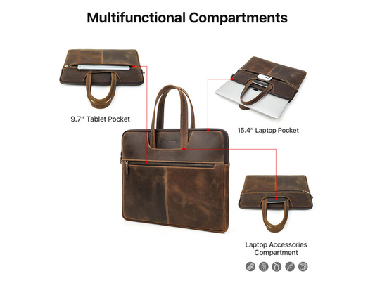 CONTACT’S FAMILY CF3009 — Genuine Leather 15 inch laptop sleeve (Vintage Slim Briefcase)