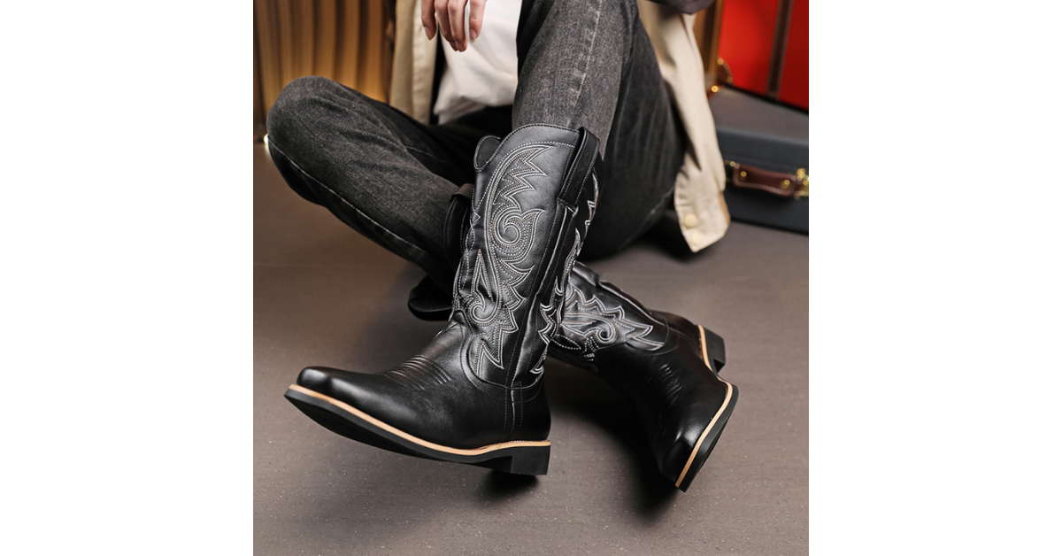 Mens Cowboy Boots 2025 | Retro PU Leather Western Style Boots