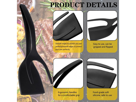 New 2 in 1 Grip Flip Spatula Tongs – Non-Stick Nylon Cooking Tool