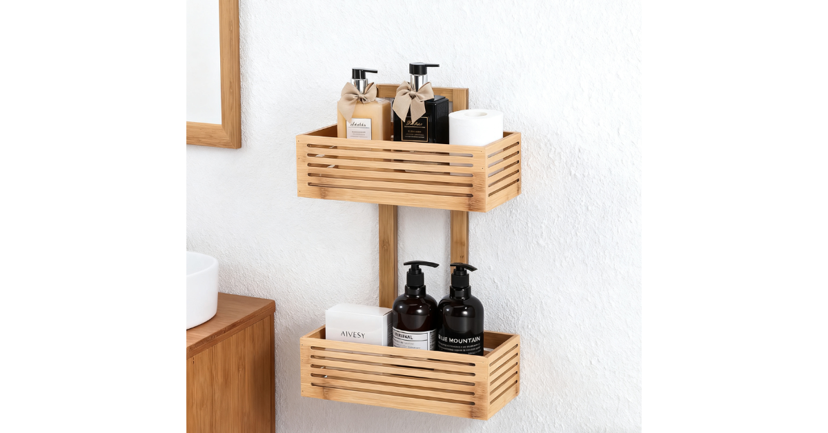 Bathroom organizer with hanging hooks and over the door hooks