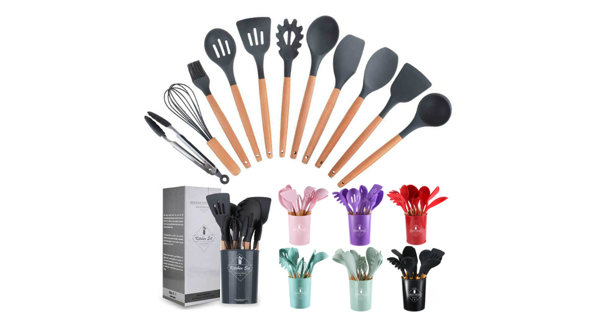 12pcs Nonstick Silicone Wooden Kitchen Utensil Set – Premium Cooking Tools